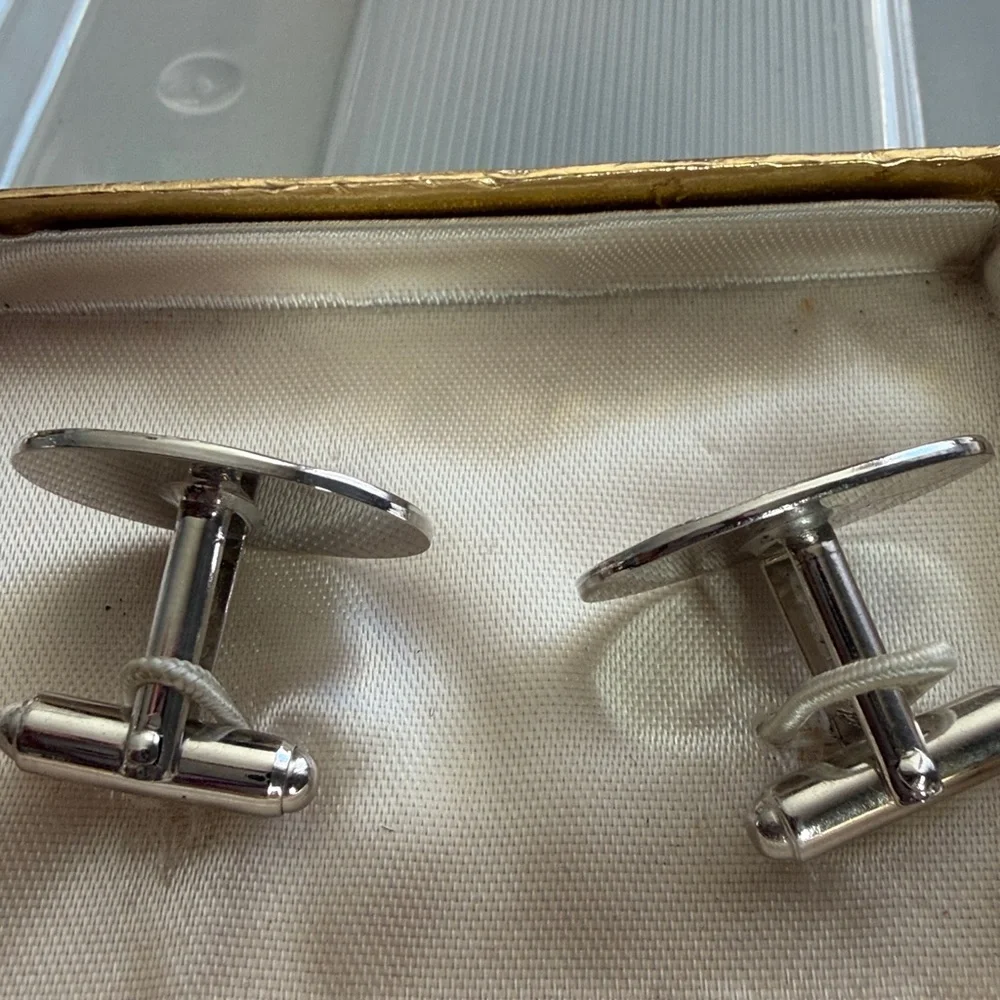 Silver Tone Oval Anson Cuff Links Cufflinks